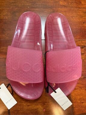Gucci X Adidas Pink Platform Jelly Slides Sandals